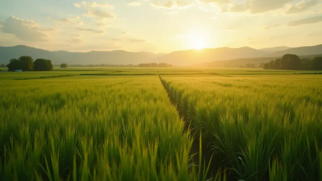 Champ de blé doré au milieu de montagnes déchaînées, succès commercial guidé par les critères ESG