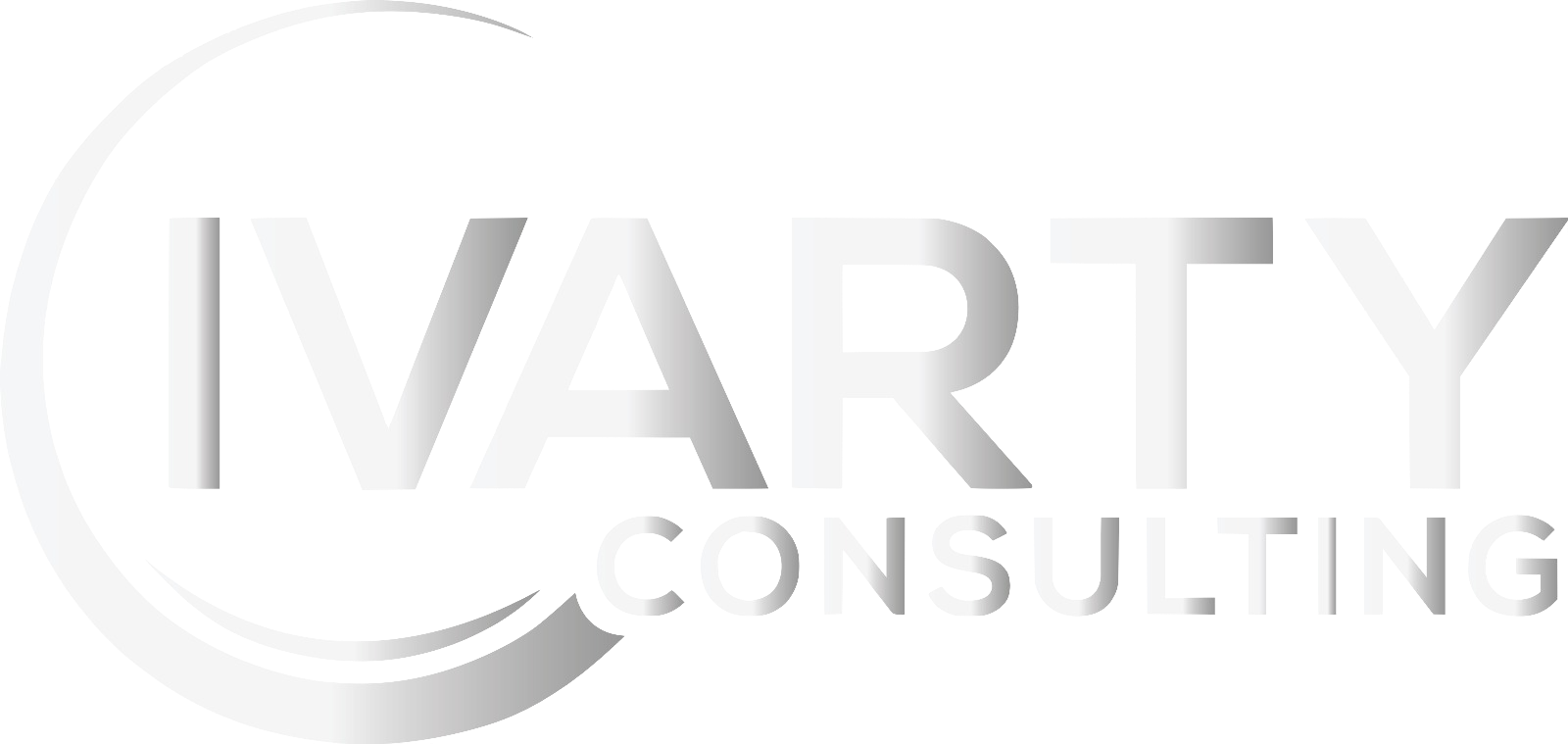 White logo of IVARTY Consulting on a light gray background